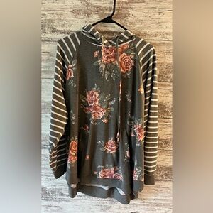 Floral and striped hoodie